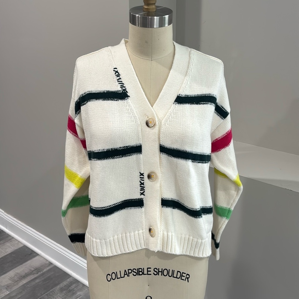 Kerri Rosenthal Striped Button-Up Cardigan Sweater